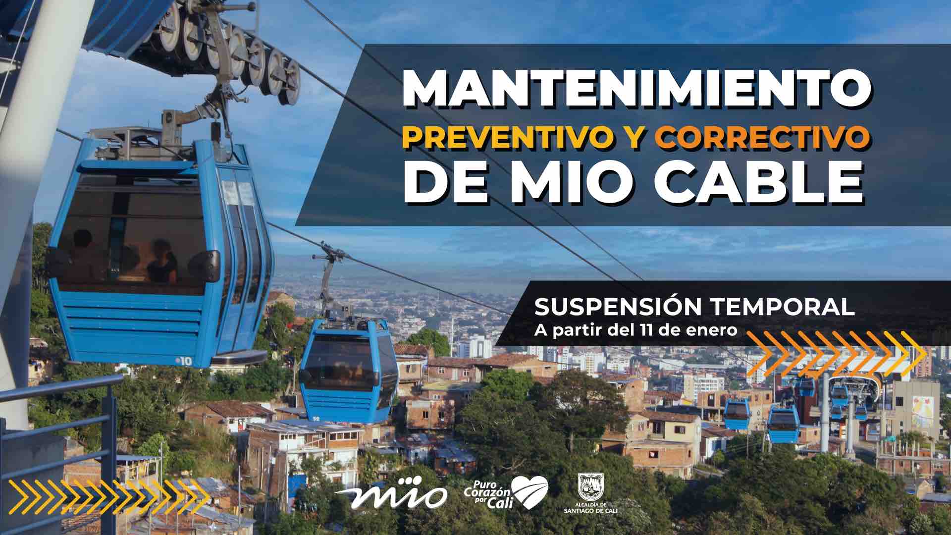Mantenimiento preventivo y correctivo de Mio Cable. Suspensión temporal a partir del 11 de enero